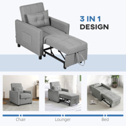 HOMCOM Sofa Bed 1 Seater Fold Out Grey - thumbnail 2