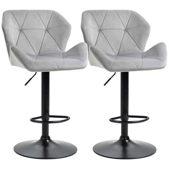 HOMCOM Bar Stools Adjustable Quilted Geo Velvet Grey/Black 2pcs - image 1