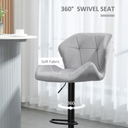 HOMCOM Bar Stools Adjustable Quilted Geo Velvet Grey/Black 2pcs - thumbnail 7