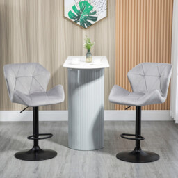 HOMCOM Bar Stools Adjustable Quilted Geo Velvet Grey/Black 2pcs - thumbnail 6