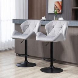 HOMCOM Bar Stools Adjustable Quilted Geo Velvet Grey/Black 2pcs - thumbnail 2