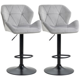 HOMCOM Bar Stools Adjustable Quilted Geo Velvet Grey/Black 2pcs - thumbnail 1