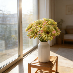 3Pcs 9.05in/23cm Artificial Silk Gerbera Flowers Wedding Home verandahs Table Decor Fake Daisy Chrysanthemum Party Home Decoration(green) - thumbnail 3