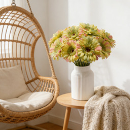 3Pcs 9.05in/23cm Artificial Silk Gerbera Flowers Wedding Home verandahs Table Decor Fake Daisy Chrysanthemum Party Home Decoration(green) - thumbnail 7