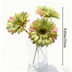 3Pcs 9.05in/23cm Artificial Silk Gerbera Flowers Wedding Home verandahs Table Decor Fake Daisy Chrysanthemum Party Home Decoration(green) - thumbnail 4