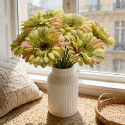 3Pcs 9.05in/23cm Artificial Silk Gerbera Flowers Wedding Home verandahs Table Decor Fake Daisy Chrysanthemum Party Home Decoration(green) - thumbnail 6