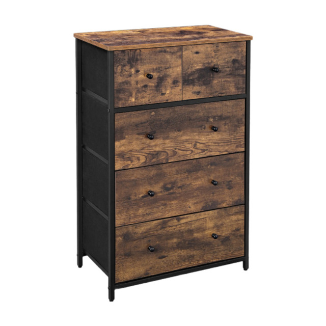 Tall Dresser, 5 Fabric Drawers, Wood Effect & Black - image 1