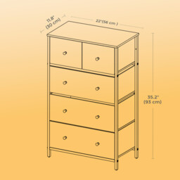 Tall Dresser, 5 Fabric Drawers, Wood Effect & Black - thumbnail 5