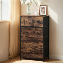 Tall Dresser, 5 Fabric Drawers, Wood Effect & Black - thumbnail 6