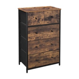 Tall Dresser, 5 Fabric Drawers, Wood Effect & Black - thumbnail 1