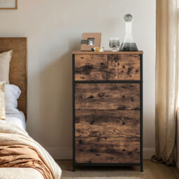 Tall Dresser, 5 Fabric Drawers, Wood Effect & Black - thumbnail 7
