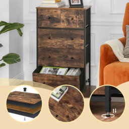 Tall Dresser, 5 Fabric Drawers, Wood Effect & Black - thumbnail 3