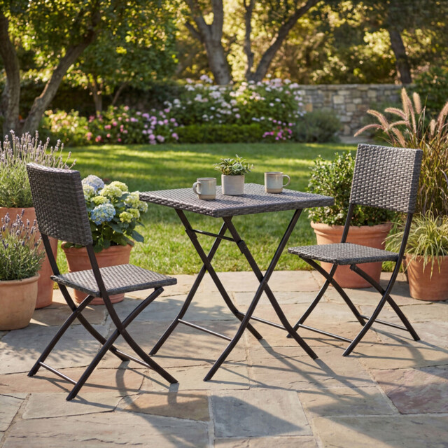 Garden Vida Capri 2 Seater Rattan Bistro Set, Grey - image 1
