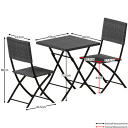 Garden Vida Capri 2 Seater Rattan Bistro Set, Grey - thumbnail 7