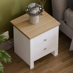 Vida Designs Bedside Table Arlington 2 Drawers White/Oak Effect - thumbnail 6