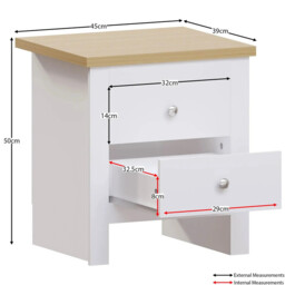 Vida Designs Bedside Table Arlington 2 Drawers White/Oak Effect - thumbnail 5