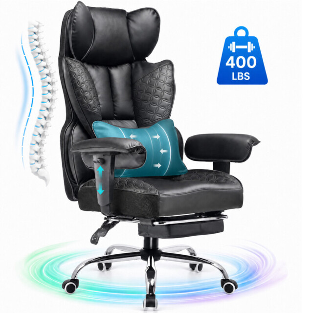 GTPLAYER Gaming Chair, Executive Office Desk Chair with Footrest Ergonomic Heavy Duty High Back Lumbar Support Home Recliner Swivel Computer Chairs, Black - image 1