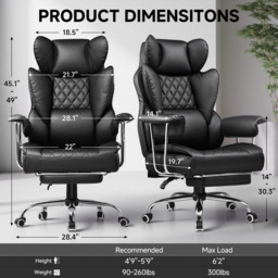 GTPLAYER Gaming Chair, Executive Office Desk Chair with Footrest Ergonomic Heavy Duty High Back Lumbar Support Home Recliner Swivel Computer Chairs, Black - thumbnail 7