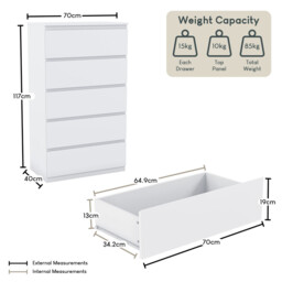 Vida Designs Drawer Chest Denver 5 Drawers White - thumbnail 2