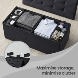 Ochama Ink Black Long Foldable Storage Ottoman – 38 x 110 x 38 cm, Foot Rest & Cube-Style Storage, Supports 300 kg – Ideal for Living Room, Bedroom, or Entryway - thumbnail 3