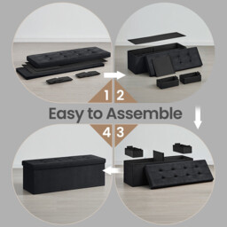 Ochama Ink Black Long Foldable Storage Ottoman – 38 x 110 x 38 cm, Foot Rest & Cube-Style Storage, Supports 300 kg – Ideal for Living Room, Bedroom, or Entryway - thumbnail 6