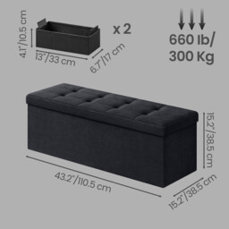Ochama Ink Black Long Foldable Storage Ottoman – 38 x 110 x 38 cm, Foot Rest & Cube-Style Storage, Supports 300 kg – Ideal for Living Room, Bedroom, or Entryway - thumbnail 7