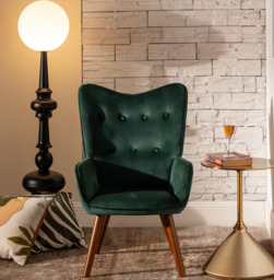 Urban Meuble ARMCHAIR Velvet Green with Wooden Legs & Comfortable - thumbnail 2