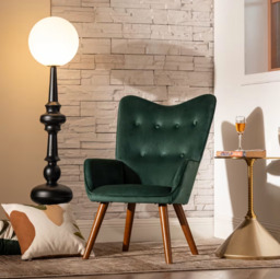 Urban Meuble ARMCHAIR Velvet Green with Wooden Legs & Comfortable - thumbnail 5