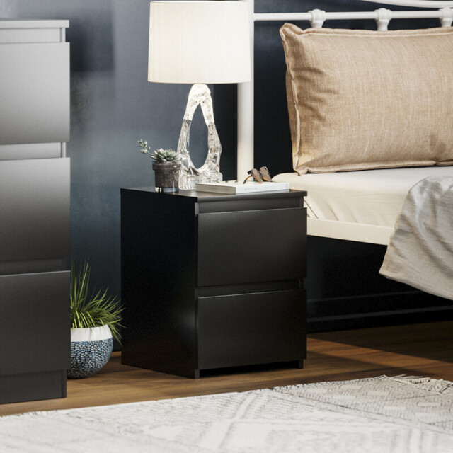 Vida Designs Bedside Table Denver 2 Drawers Black - image 1