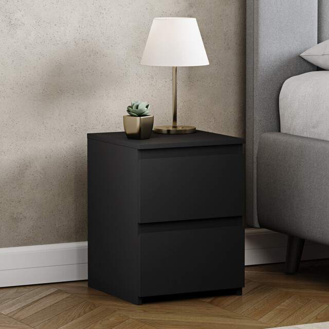 Vida Designs Bedside Table Denver 2 Drawers Black - image 1