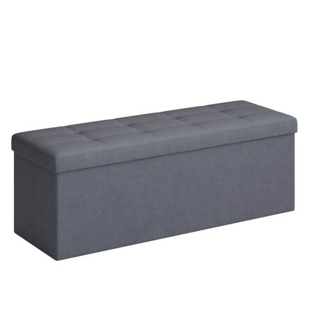 Ochama Storage Ottoman, Foldable Velvet Storage Bench, 2 Extra Storage Boxes, 38 x 110 x 38 cm, for Hallway, Living Room, Bedroom, Dark Grey - image 1