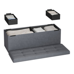 Ochama Storage Ottoman, Foldable Velvet Storage Bench, 2 Extra Storage Boxes, 38 x 110 x 38 cm, for Hallway, Living Room, Bedroom, Dark Grey - thumbnail 7