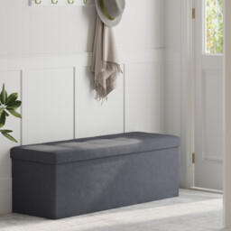 Ochama Storage Ottoman, Foldable Velvet Storage Bench, 2 Extra Storage Boxes, 38 x 110 x 38 cm, for Hallway, Living Room, Bedroom, Dark Grey - thumbnail 6
