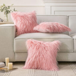 Phantoscope Faux Fur Solid Decorative Pillow Cover Fluffy Throw Pillow Mongolian Luxury Fuzzy Pillow Case Cushion Cover for Bedroom and Couch, Pink 18 x 18 Inches - thumbnail 4
