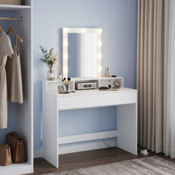 Ochama   Dressing Table, LED Lights with Adjustable Brightness, Vanity Table with Mirror, 2 Drawers and 3 Compartments, Makeup Table, Modern, White - thumbnail 5