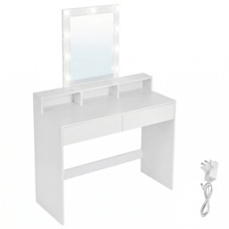 Ochama   Dressing Table, LED Lights with Adjustable Brightness, Vanity Table with Mirror, 2 Drawers and 3 Compartments, Makeup Table, Modern, White - thumbnail 1