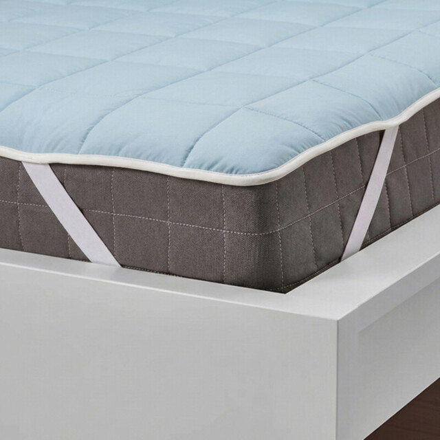 MENDALE Reversible Quilted Mattress Protector – Dual-Sided Cooling Cover in Light Blue & Beige – Padded, Breathable, and Comfortable with Secure Corner Straps for All Seasons, 90x200cm - image 1