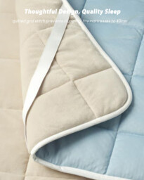 MENDALE Reversible Quilted Mattress Protector – Dual-Sided Cooling Cover in Light Blue & Beige – Padded, Breathable, and Comfortable with Secure Corner Straps for All Seasons, 90x200cm - thumbnail 5