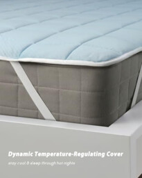 MENDALE Reversible Quilted Mattress Protector – Dual-Sided Cooling Cover in Light Blue & Beige – Padded, Breathable, and Comfortable with Secure Corner Straps for All Seasons, 90x200cm - thumbnail 3