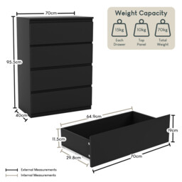 Vida Designs Drawer Chest Denver 4 Drawers Black - thumbnail 4
