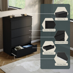 Vida Designs Drawer Chest Denver 4 Drawers Black - thumbnail 5
