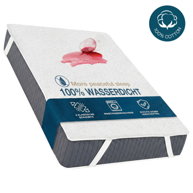 LeBonsoir, 100% Cotton, Waterproof Mattress Protector, Breathable Mattress Topper, Non Slip with 4 Corner Elastics, Stain Protection, Washable, Water Proof,Crinkle-Free Mattress Topper, Breathable, White, 140 x 200cm - image 1