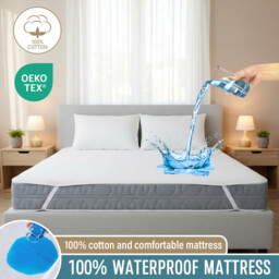 LeBonsoir， 100% Cotton， Waterproof Mattress Protector， Breathable Mattress Topper， Non Slip with 4 Corner Elastics， Stain Protection， Washable， Water Proof，Crinkle-Free Mattress Topper， Breathable， White， 140 x 200cm - thumbnail 6