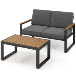 Costway 3-Piece PE Wicker Patio Set with Soft Cushion and Side Table for Balcony-Beige - thumbnail 5