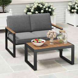 Costway 3-Piece PE Wicker Patio Set with Soft Cushion and Side Table for Balcony-Beige - thumbnail 2