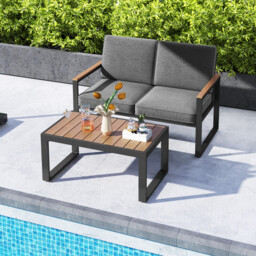 Costway 3-Piece PE Wicker Patio Set with Soft Cushion and Side Table for Balcony-Beige - thumbnail 3