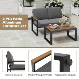 Costway 3-Piece PE Wicker Patio Set with Soft Cushion and Side Table for Balcony-Beige - thumbnail 6