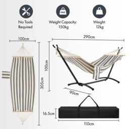 Vonhaus Ibiza 1 Person Cotton Hammock with Stand - thumbnail 6