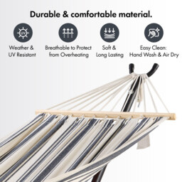 Vonhaus Ibiza 1 Person Cotton Hammock with Stand - thumbnail 3