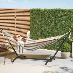 Vonhaus Ibiza 1 Person Cotton Hammock with Stand - thumbnail 4
